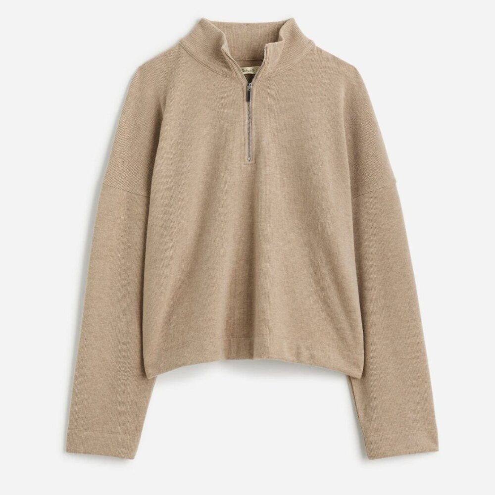 Madewell Quarter-Zip Pullover Top- Faded Birch